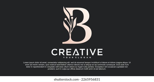 Anfangsbuchstabe B mit Schönem Blumenalphabet Monoline Logo Design Premium Vektor