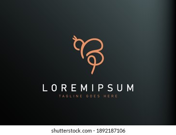 Diseño inicial del logotipo de la abeja B. Ilustración vectorial del logotipo lineal de la abeja miel para corporación. Plantilla de icono de línea de diseño moderna