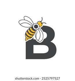 Desenho do logotipo inicial da letra B bee. Abelha de mel com letra B no logotipo da asa ou ícone vetor abelha design ilustração conceito.