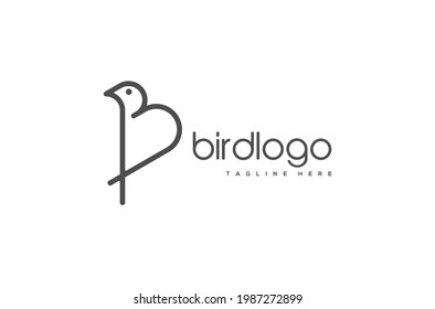 Letra inicial B Diseño de logotipo de pájaro monolíneo lúdico