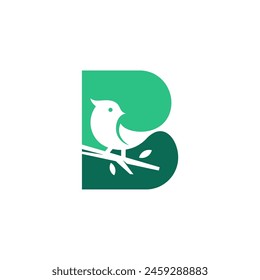 Initial letter B with bird logo design vector. Bird logo with green and white colour.
