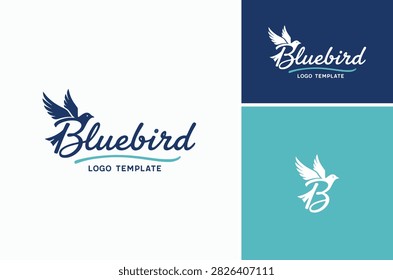 Initial Letter B as Bird and Wings Silhouette for Pigeon or Dove Logo Design