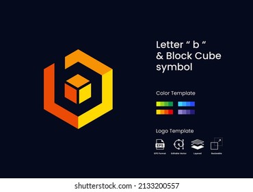 Letra inicial B blockchain 3D hexagón símbolo cubo cuidadosamente empacado en diseño geométrico