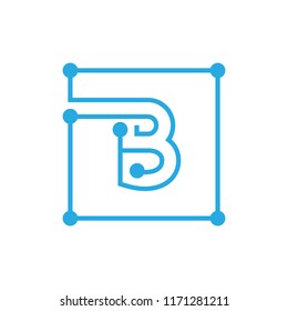 initial letter b blockchain logo square outline stroke