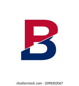 Initial Letter B Blue and Red Logo. Geometric Shapes Cut Style isolated on White Background