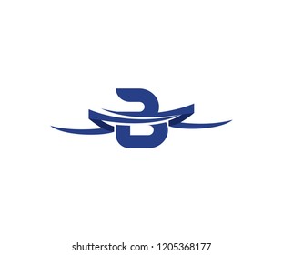 Initial Letter B with Blue Ribbon Swoosh Shape Logo