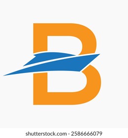 Initial Letter B Boat Logo Concept For Sailor Symbol Vector Template
