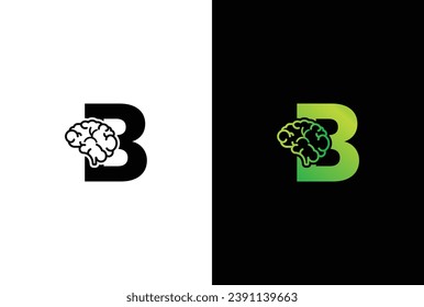 Initial letter B brain logo and icon vector illustration template design. Letter B Brain Idea Logo.