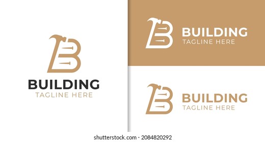 initial letter B building for fix home service logo, symbol, icon with hammer concept design