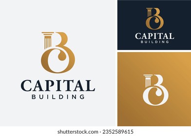 Initial Letter B C Monogram BC CB with Greek Marble Pillar Column for architecture building construction government office logo design