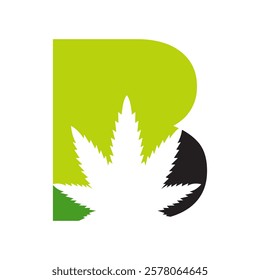 Initial Letter B Cannabis Logo Design Concept With Medical Marijuana Leaf Symbol