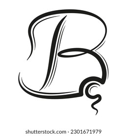 Initial letter B. Capital letter design template. Elegant B. Capital black linear letter isolated on a white background. Letter symbol, icon, sign. Vector logo.