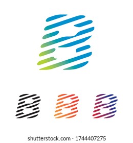 Logotipos iniciales de letra B mayúscula de líneas únicas, abstractas y modernas. Inclinado hacia la derecha, optimista avanzando y moviéndose. Con opciones de negro y gradación