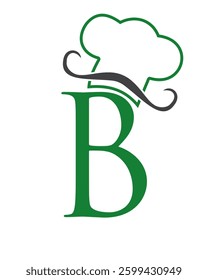Initial Letter B Chef Hat Symbol For Restaurant Logo Design Vector Template