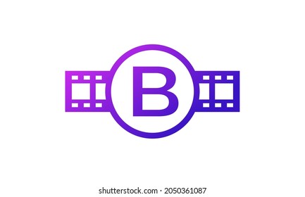 Initial Letter B Circle with Reel Stripes Filmstrip for Film Movie Cinema Production Studio Logo Inspiration