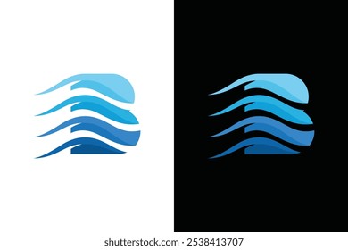 Initial Letter B, combination of Seawater Waves and Blue Color Logo Design Inspiration