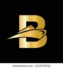 Icono del logotipo del barco de crucero de la letra inicial B. Símbolo de yate, logotipo marino