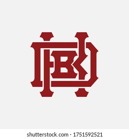 Initial letter B, D, K, BDK, BKD, DBK, DKB, KBD, or KDB overlapping, interlock, monogram logo, red color on white background