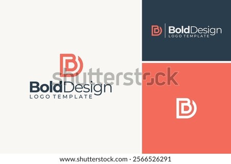 Initial Letter B and D or Monogram DB BD modern bold line logo design