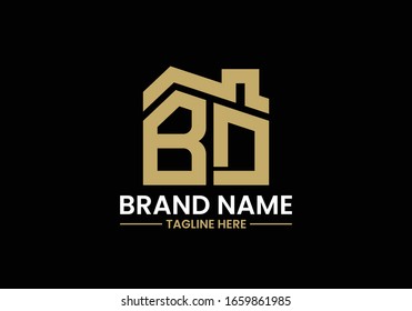 Initial Letter B and D with the roof. Real estate logo design concept.