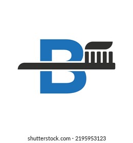 Letra inicial B Logotipo dental combinado con plantilla de símbolo de pincel dental