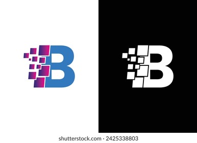 Initial Letter B digital pixel logo design template element. Letter B Pixel logo, Triangle, Blue color, Technology and digital logotype.