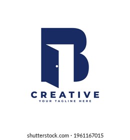 Initial Letter B with Door Negative Space Logo Design. Usable for Construction Architecture Building Logo