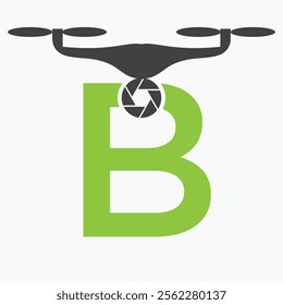 Initial Letter B Drone Logo. Drone Technology Logo Sign Vector Template