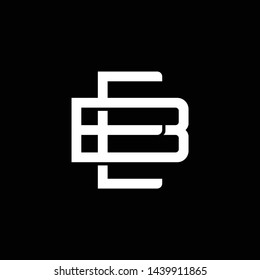 Initial letter B and E, BE, EB, overlapping interlock monogram logo, white color on black background