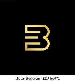 Initial letter B EB BE minimalist art logo, gold color on black background.