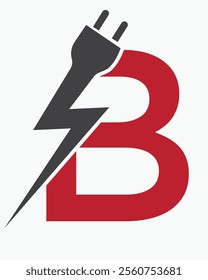 Initial Letter B Electric Logo Concept With Power and Electric Plug Symbol Vector Template
