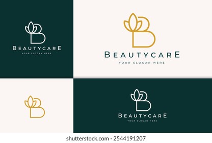 Letra inicial B elegante com inspiração de logotipo de símbolo de ícone de folha. Letra inicial elegante B vetor de logotipo elegante. Símbolo de logotipo inicial de luxo B. Ilustração de logotipo de vetor de alfabeto
