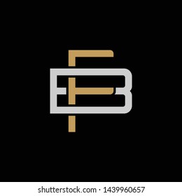 Initial letter B and F, BF, FB, overlapping interlock logo, monogram line art style, silver gold on black background