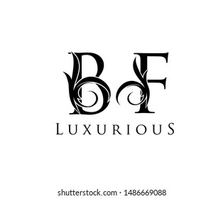 Letra inicial B y F, BF, distintivo decorativo de emblema ornamental VINTAGE, logotipo de monograma superpuesto, icono del logotipo de la letra elegante.