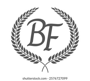 Initial letter B and F, BF monogram logo design with laurel wreath. Luxury calligraphy font.