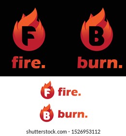 Initial Letter B and F Logo icon. Creative Design with flame fire