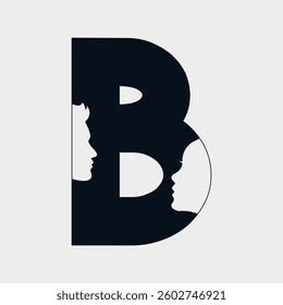 Initial Letter B Face logo design. Male and Female Faces design concept alphabet font. Vector Illustration.