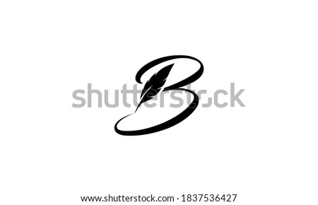 Initial Letter B Feather Quill Pen Notary Writer Journalist Logo Design Inspiration
