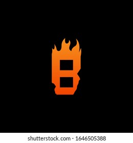 Initial letter B with fire flames logo design. Creative lettering design concept suitable for company, corporate business and GAME brand identity. Collection of fonts with burn idea isolated black.