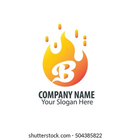 Initial Letter B With Fire Logo 