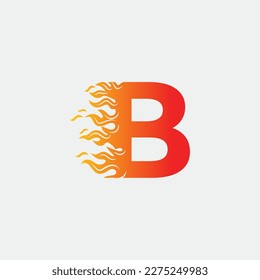 Initial letter B and fire shape with ribbon logo style in gradient color. B letter logo, fire flames logo design.
