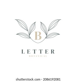 Letra inicial B Logo floral y botánico. Feminina de la hoja natural para salón de belleza, masaje, cosméticos o símbolo del icono del spa
