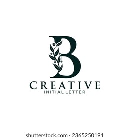 Letra inicial B y vector de logotipo floral, letra botánica minimalista Logotipos femeninos con elementos vegetales orgánicos