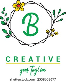 Initial Letter B and Floral Logo vector, Botanical Minimalistic Letter Feminine Logos with Organic Plant Elements