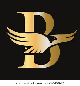 Initial Letter B Flying Eagle Logo Concept For Speed Icon and Transportation Symbol Vector Sign