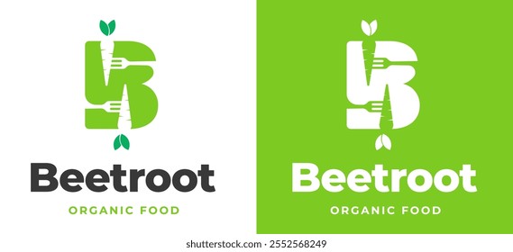 Initial Letter B with Fork and Carrot Icon for Organic Restaurant Logo Design Vector Illustration