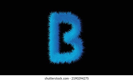 Initial Letter B Fur Texture Effect Illustration.Alphabet B Glow Hair 3D Effect Fluffy Ice Font Vector On Black Background