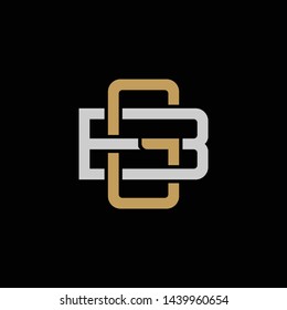 Initial letter B and G, BG, GB, overlapping interlock logo, monogram line art style, silver gold on black background
