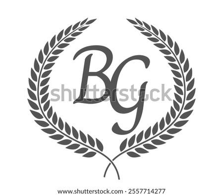 Initial letter B and G, BG monogram logo design with laurel wreath. Luxury calligraphy font.