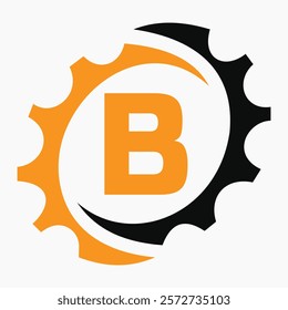 Initial Letter B Gear Logo Design Template. Automotive Gear Logo for Business and Industrial Identity